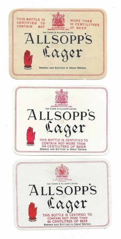 IND COOP & ALLSOPP - 3 DIFFERENT - APPROX. 72mm TALL - SEE SCANS OF BACKS & FRONTS