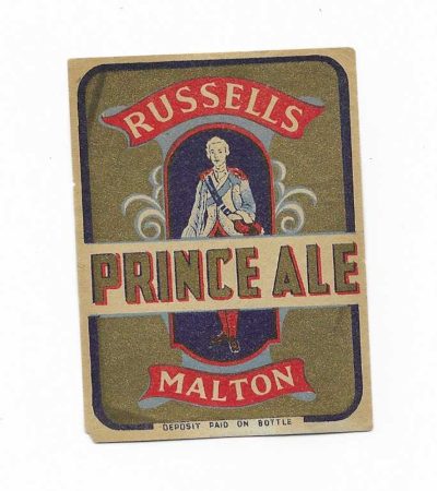 RUSSELLS OF MALTON - PRINCE ALE - SCARCE RECTANGLE LABEL - SEE BOTH PICS