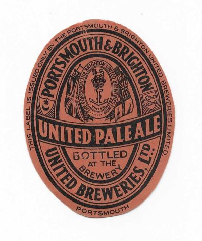 PORTSMOUTH& BRIGHTON - UNITED PALE ALE - 85mm TALL - LOOKS HANDCUT - 1930'S