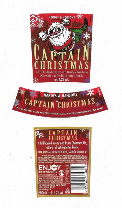 GREENE KING - CAPTAIN CHRISTMAS - HARDY & HANSONS - SOAKED OF BOTTLE
