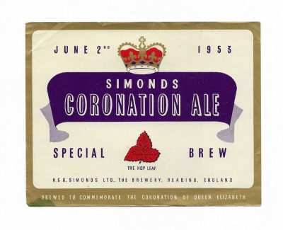 SIMONDS CORONATION 1953 - LARGE LABEL - 109mm X 140mm - SEE BOTH PICS
