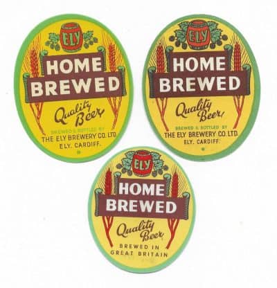 ELY OF CARDIFF - 3 DIFFERENT HOME BREWED LABELS - SEE BOTH SCANS OF FRONT & BACKS