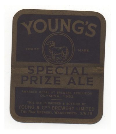 YOUNG & CO - WANDSWORTH - RAM BREWERY - STOUT - FLATTER RAMS HORN