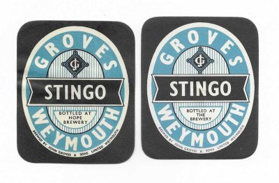 JOHN GROVES - BOTTLED AT HOPE BREWERY & BOTTLED AT THE BREWERY - STINGO PAIR  - CHECK DEVENISH !! - SEE 2 PICS