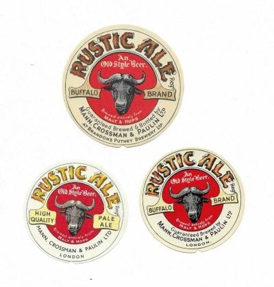 3 DIFFERENT ROUND MANN CROSSMAN - INC BRANDON'S PUTNEY BREWERY - (LARGEST LABEL)