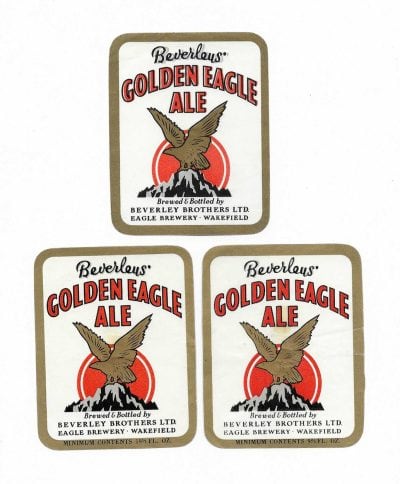 BEVERLEYS GOLDEN EAGLE ALE - 3 DIFFERENT - SEE BOTH SCANS