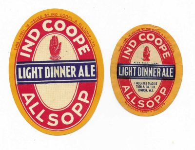 IND COOPE & ALLSOPP -  LIGHT DINNER ALE PAIR - LARGE IS 95mm TALL - SMALL FINDLATER IS 70mm TALL