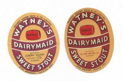 WATNEY  - DAIRYMAID - 2 DIFFERENT - J. DUNN OF GLASGOW LABELS - SEE BOTH PICS