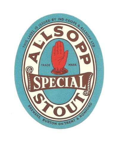 ALLSOPP SPECIAL STOUT - 1940'S ? - ORIGINAL OLD PAER LABEL FOR BEER BOTTLE