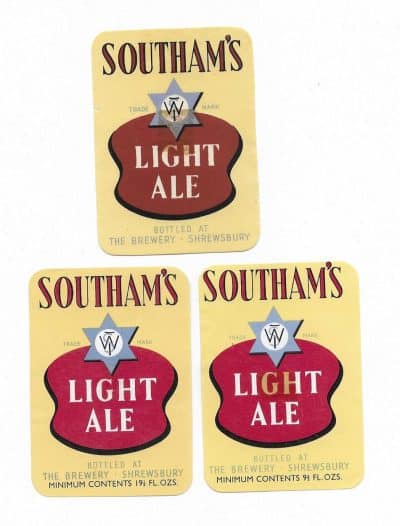 SOUTHAM'S LIGHT ALE 3 DIFFERENT - PRE CONTENTS , 9 2/3 FL.OZS AND 19 1/3 FL.OZS - POOR - SEE BOTH PICS