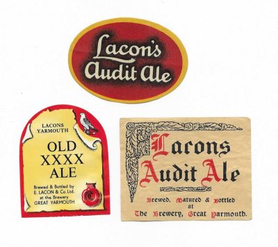 LACON OF YARMOUTH - AUDIT ALE , AUDIT ALE OVAL ( MATT ) AND XXXX ALE