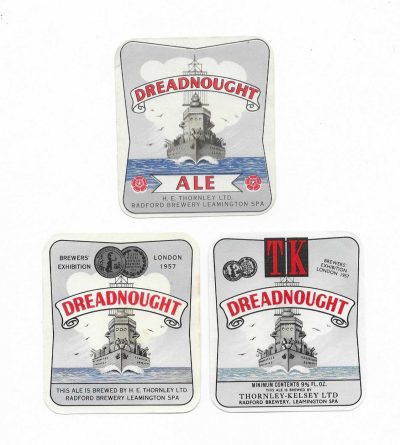 THORNLEY OF LEAMINGTON SPA - TRIO OF DREADNOUGHT LABELS - ODD MARKS ON BACKS