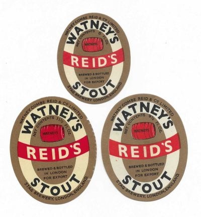 WATNEY COMBE REID - 3 DIFFERENT EXPORT LABELS - ( BELIEVED FOR U.S.A ) - SEE 2 SCANS OF FRONTS & BACKS