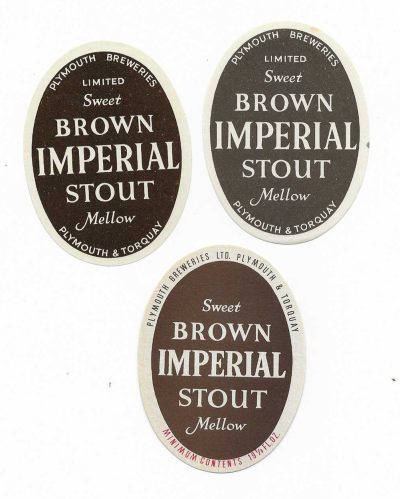 PLYMOUTH GROUP B - 3 DIFFERENT BROWN IMPERIAL STOUT LABELS