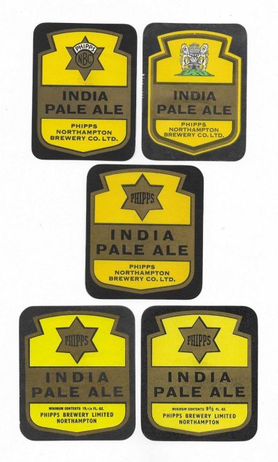 PHIPPS - NORTHAMPTON - 5 DIFFERENT I.P.A. LABELS - SEE BOTH PICS