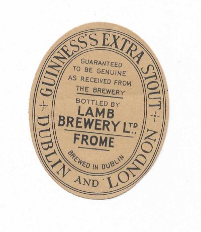 GUINNESS'S EXTRA STOUT - LAMB BREWERY - FROME  - BREWED DUBLIN - LIGHT CREASE ACROSS LABEL