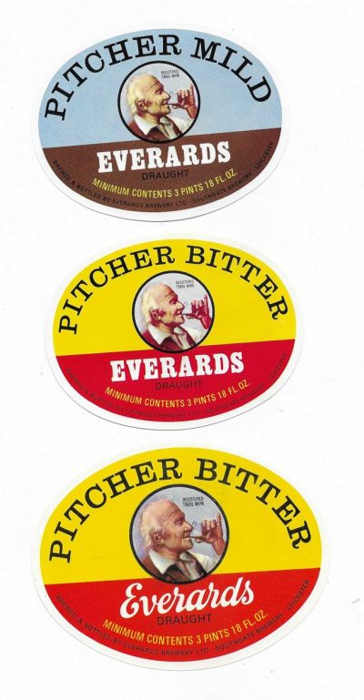EVERARDS BREWERY OF LEICESTER - ODD TRIO OF 3 PINTS LABELS - SEE BOTH PICS