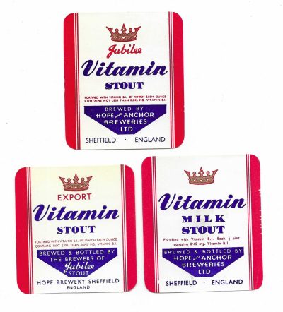HOPE BREWERY OF SHEFFIELD - 3 DIFFERENT VITAMIN STOUT LABELS - SEE BOTH PICS