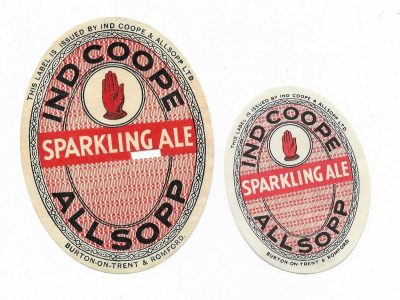 IND COOPE & ALLSOPP - SPARKLING ALE - 2 DIFFERENT - SMALL SIZE - 70mm TALL - LARGE - 94mm TALL