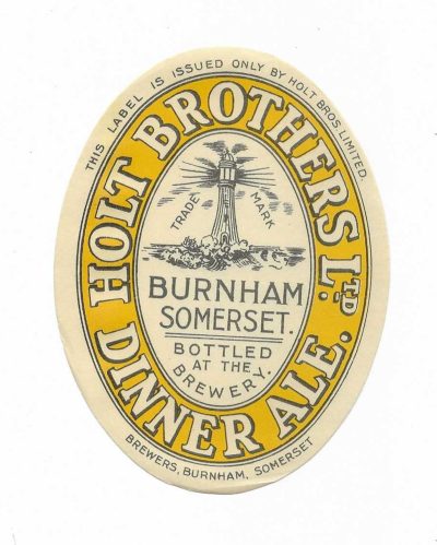 HOLT BROTHERS OF BURNHAM SOMERSET - DINNER ALE - LARGE LABEL - 117mm TALL - LIGHTHOUSE