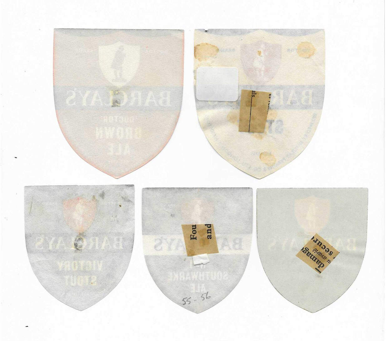 Shield Labels BARCLAY PERKINS 5 DIFFERENT SHIELD SHAPED LABELS – SEE 2 PICS – British ...