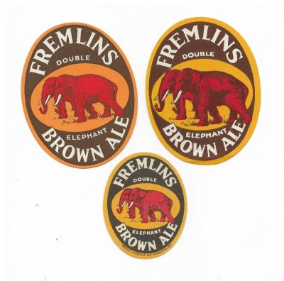 FREMLIN - DOUBLE ELEPHANT - 3 DIFFERENT - TOP R/H LARGE LABEL  - VERY SMALL STICKY MARK ON BACK
