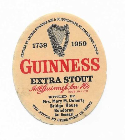 GUINNESS - MRS MARY DOHERTY - Co. DONEGAL - 68mm TALL - 1959 - FAIR / GOOD