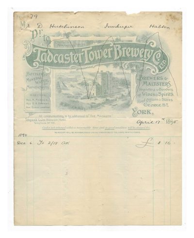 1895 LOVELY LETTER FROM TADCASTER TOWER - ( DOES NOT HAVE THE SQUIGGLE LINE OR £250 ! ) MAKE ME AN OFFER VIA SHOP EMAIL