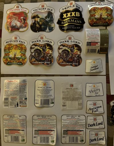BATEMAN SELECTION - MODERN - MOSTLY STUCK ON PAPER  - SOAKED OFF BOTTLES - SOME ARE PLASTIC , SOME PAPER - FAIR