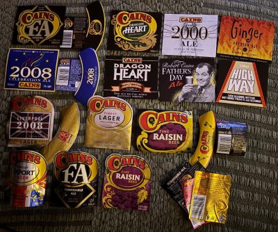 GROUP OF 14 DIFFERENT FRONT LABELS ROBERT CAIN OF LIVERPOOL BEER LABELS - SOME ARE FOILS - SOAKED OFF BOTTLES SO FAIR