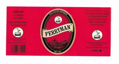 EXETER BREWERY - FERRYMAN - SOAKED OFF BOTTLE - PLASTIC ODD PAPER ON BACK