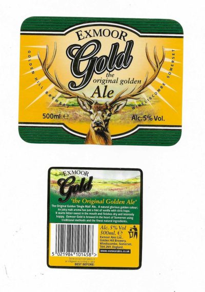 GOLDEN HILL BREWERY - WIVELISCOMBE - EXMOOR GOLD - B - SOAKED OFF BOTTLE