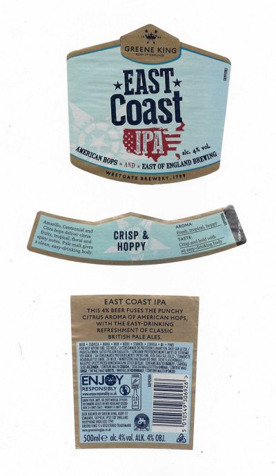 GREENE KING - BURY ST. EDMUNDS - EAST COAST I.P.A. (B) - SOAKED OFF BOTTLE