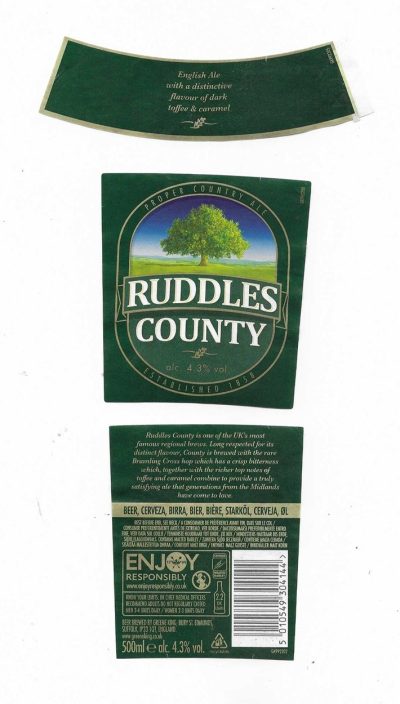 GREENE KING - BURY ST. EDMUNDS - RUDDLES COUNTY B- SOAKED OFF BOTTLE