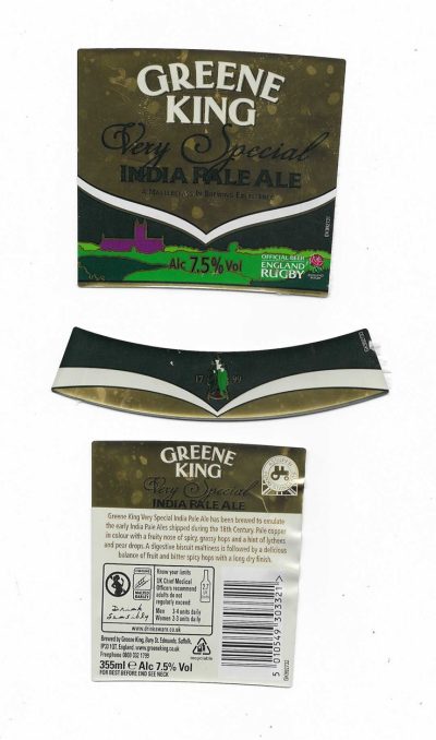 GREENE KING - VERY SPECIAL IPA - SOAKED OFF BOTTLE ( FOIL / PLASTIC )