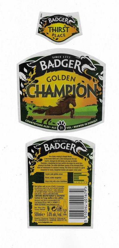 HALL & WOODHOUSE OF BLANDFORD - DORSET - GOLDEN CHAMPION ( A ) - SOAKED OFF BOTTLE