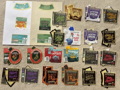 HATHERWOOD CRAFT BREWERY - 22 DIFFERENT  TRIO SETS - SOAKED OFF BOTTLES - FAIR / GOOD - ( 2 LOTS STUCK TO PAPER , MAY SOAK )