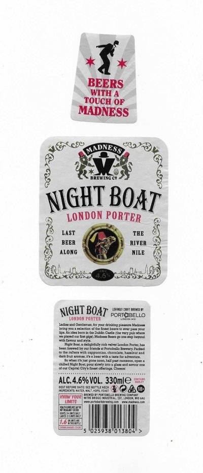 MADNESS BREWING CO. - PORTOBELLO BREWING CO. - NIGHT BOAT - USED