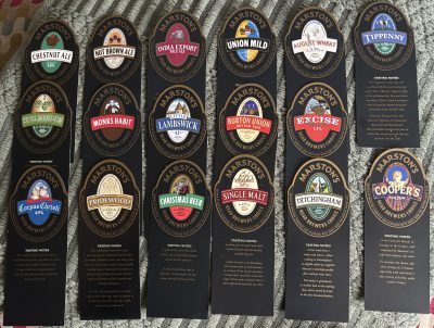GROUP OF 17 DIFFERENT MARSTONS - TASTING NOTES - ALL AS PER 2 ON THE RH SIDE - MARKS TO BACKS WHERE THEY WERE STUCK