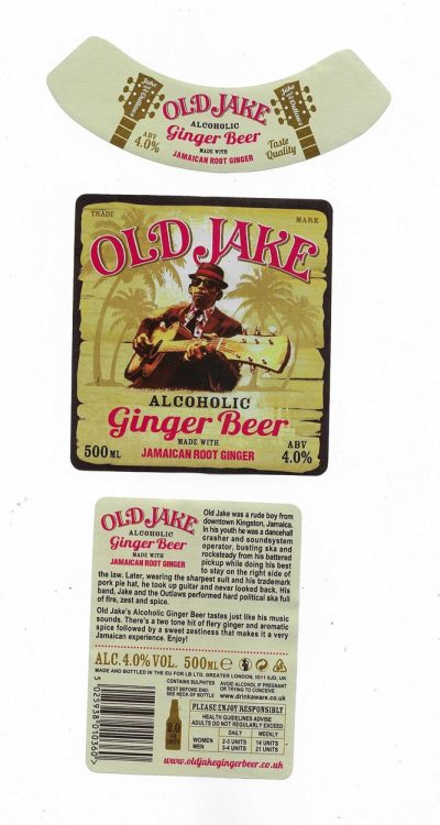 OLD JAKE - GINGER BEER - JAMAICAN ROOT GINGER - MADE & BOTTLED FOR LB LTD. GREATER LONDON - USED