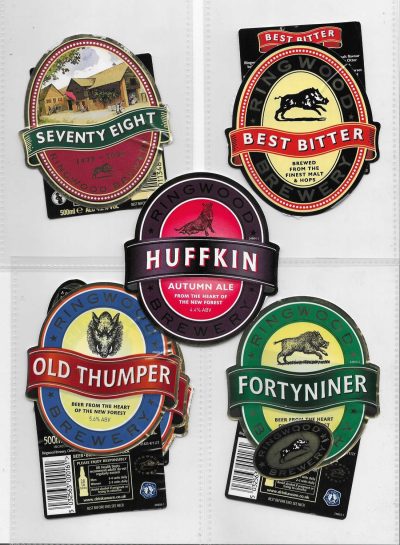RINGWOOD - PLASTIC  / FOIL LABELS - SOAKED OFF A BOTTLE - THESE MAY CURL - FAIR