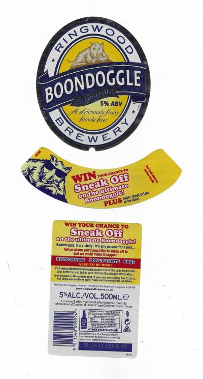 RINGWOOD - BOONDOGGLE ( B ) - SOAKED OFF A BOTTLE - FAIR