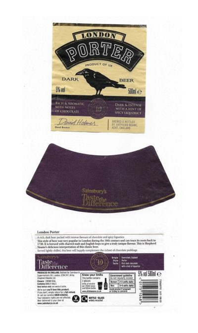 SHEPHERD NEAME - LONDON PORTER - RAVEN - SOAKED OFF BOTTLE