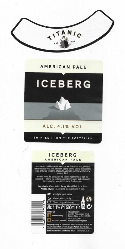 TITANIC BREWERY - STOKE ON TRENT - ICEBERG - SOAKED OFF BOTTLE