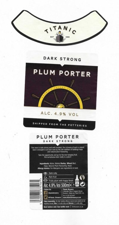 TITANIC BREWERY - STOKE ON TRENT - PLUM PORTER - SOAKED OFF BOTTLE
