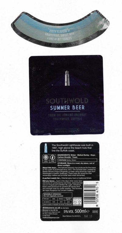 ADNAMS OF SOUTHWOLD - SOUTHWOLD SUMMER BEER - USED - SHINY BLUES