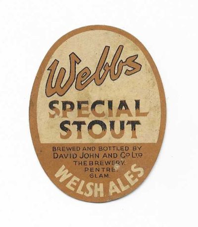 WEBBS - DAVID JOHN & CO. THE BREWERY PENTREGLAM. WALES - SPECIAL STOUT - 62mm TALL