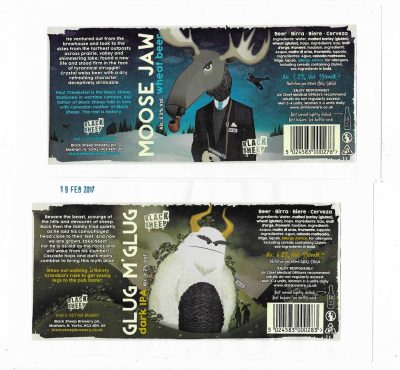 BLACK SHEEP BREWERY - A FURTHER 2 DIFFERENT WRAP-AROUNDS ( CC ) - STUCK DOWN ON PAPER - USED