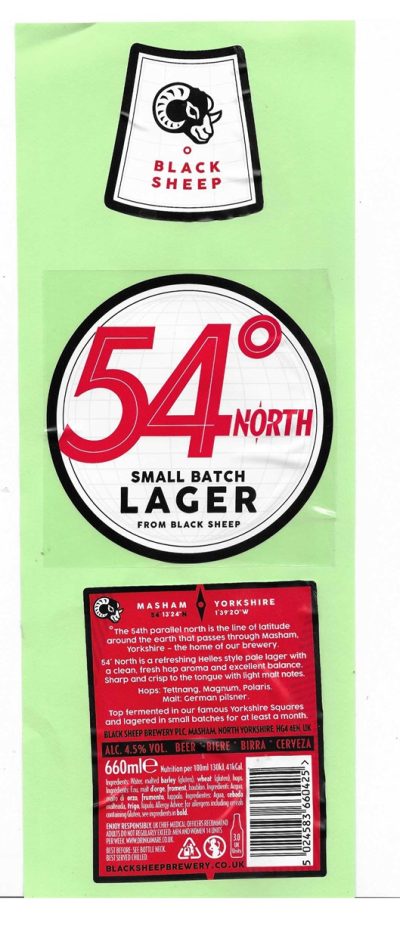 BLACK SHEEP BREWERY - 54 DEGREES NORTH - USED - STUCK DOWN ON PAPER
