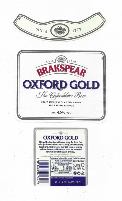 BRAKSPEAR OF OXFORD - OXFORD GOLD - RED BRAKSPEAR - ( B ) - USED